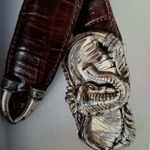 Brighton Gator Brown Oversized Elephant Silver Tone Buckle Exotic Belt